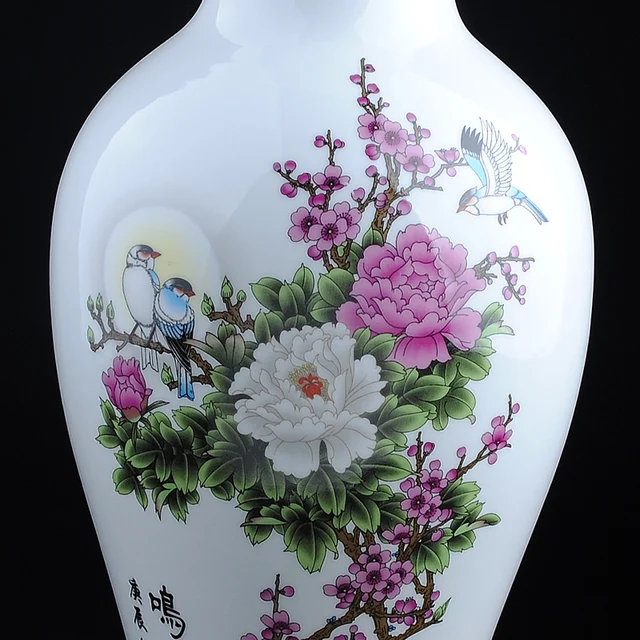 Jingdezhen ceramic vase moon bird fishtail vase  pastel peony vase Home Furnishing modern ecoration 4