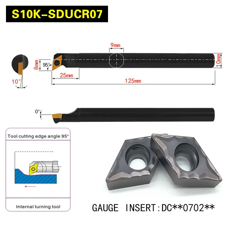 

S10K-SDUCR07 95 Degrees Internal Turning Tool Holder For DCMT070204 DCMT070208 Insert Internal Boring Bar Lathe Machine
