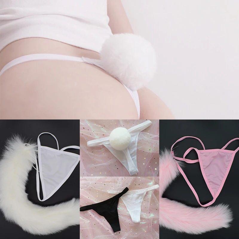 

Kawaii Lolita girls soft hearted pink girls cute rabbit tail hair ball Women Underwear sexy pants Sexy Lingerie g string panties