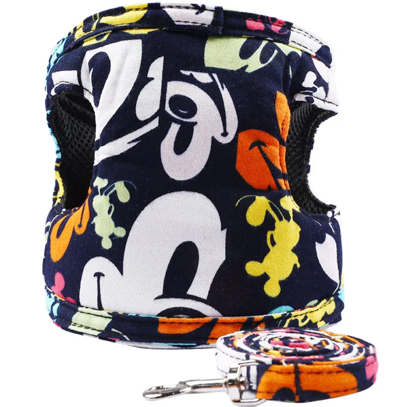 VUGSUCE Cotton Dog Harness Vest Leash Set Soft Mesh Breathable for