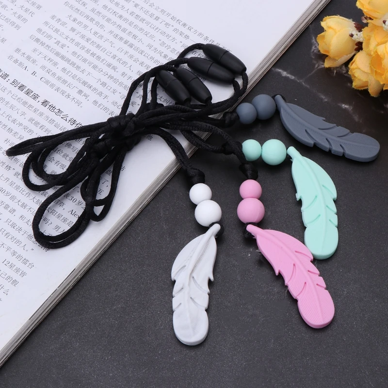 

NEW Teether Necklace Women Pendant Feather Silicone Baby Teething Chew Jewelry Toys
