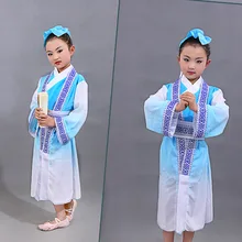 Детский костюм для выступлений Китайский классический Hanfu древняя китайская Стиль монастырь костюм Обувь для мальчиков Обувь для девочек этап одежда для представлений