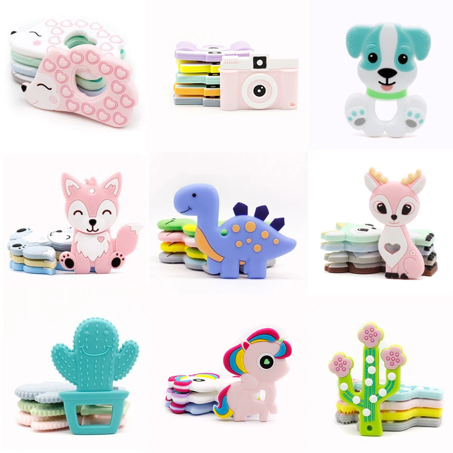 

GLJ.CY 1PC BPA FREE Mix Teether Horse Pineapple Ice cream Hedgehog Biscuits Puppy Shape Toy Pendant for Baby Teething Beads