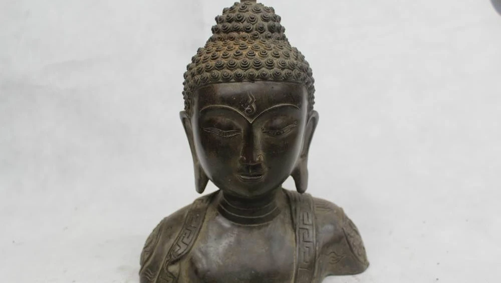 

10"Chinese Folk Pure Bronze excellent Sakyamuni Buddha head Statue