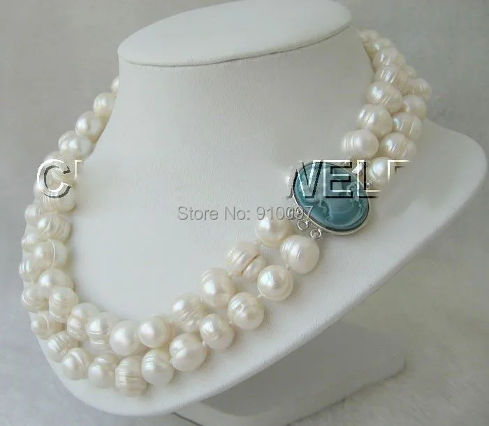 

LHX54013>17-18" 2row 13mm white flaw round freshwater pearl necklace-cameo clasp