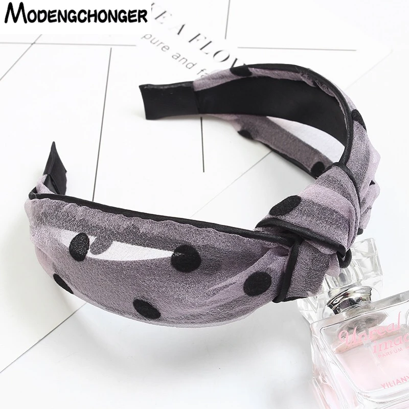 

New Elastic Hairbands Polka Dot Mesh Knotted Hair Bezel Headband Wide Side Fashion Hair Hoop For Women Girls Hair Accessories
