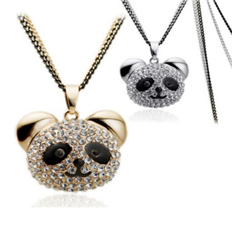 

Pretty Rhinestone Panda Pendant Necklace Women Crystal Accessories Sweater Hip Hop Necklaces Jewelry Gift