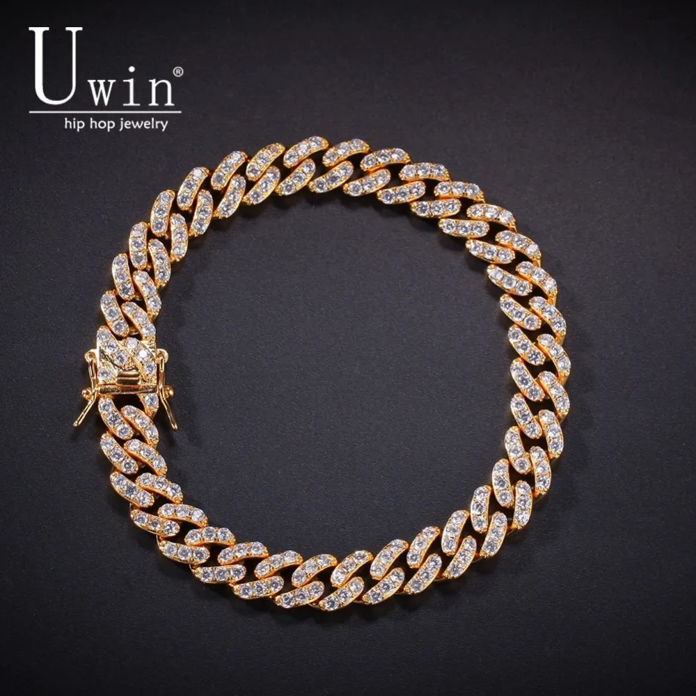 

UWIN 9mm Iced Out Cuban Link Bracelet Zircon Hip Hop Fashion Punk Chain Bling Bling Charms Jewelry