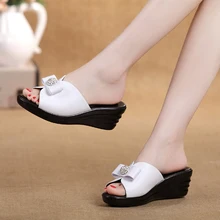 2016 rhinestone soft platform sandals thick heel non-slip women’s slip-resistant genuine leather slippers women summer shoes
