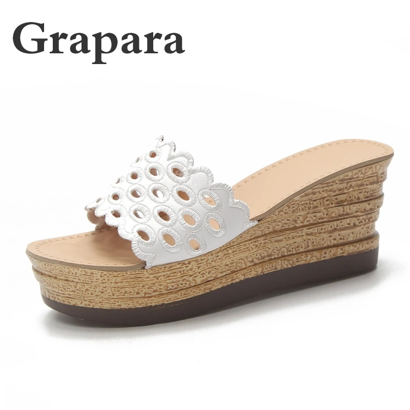 

Summer Wedge Slippers Platform High Heels Women Slipper Ladies Outside Shoes Basic Clog Hollow Wedges Slipper Flip Flop Grapara