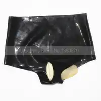 Black Female Latex Rubber Short with Front and Ass Condoms Latex Panties Briefs S-LPW022