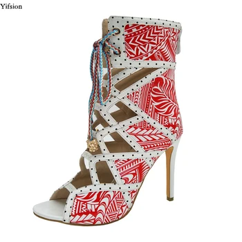 

Olomm New Women Summer Ankle Boots Stiletto High Heels Boots Peep Toe Charm Red Green Yellow Black Shoes Women US Size 4-10.5