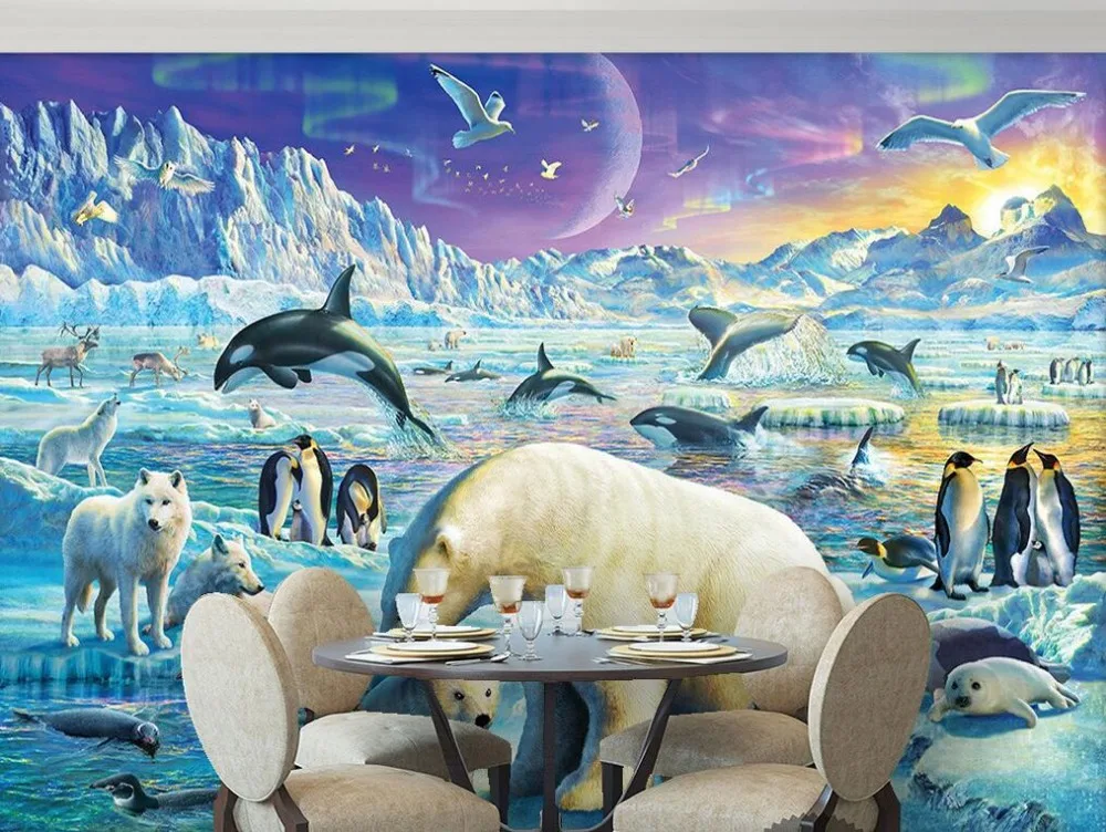 Beibehang壁紙氷と雪の雪シャチジャンプペンギンシロクマ動物子供の部屋の背景3d壁紙壁画 Wallpaper Mural Background Wallpaperchildren Wallpaper Murals Aliexpress