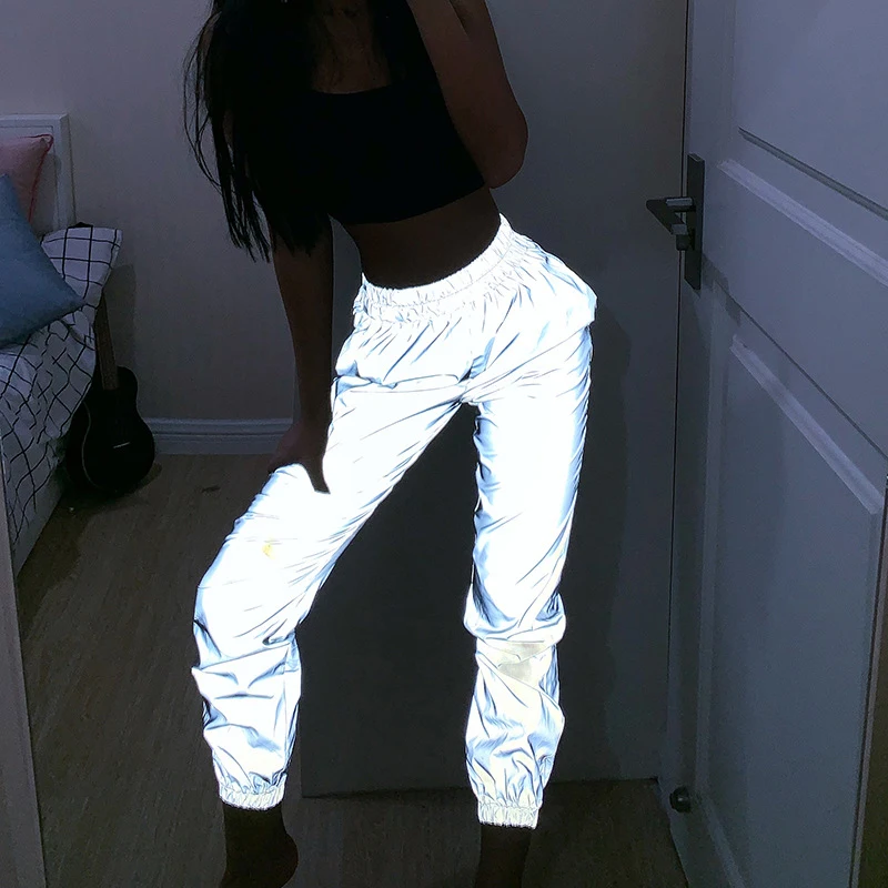 

FSDA Reflective Tracksuit Pants Pockets Streetwear Sport Hip Hop Summer Women Casual Baggy Trousers Harem Pants