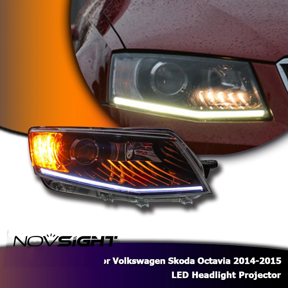 

NOVSIGHT Auto Car LED Headlights Assembly Projector DRL Fog Light Set For Skoda Octavia 2014-15