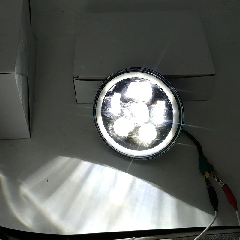 NEW Black 7 Round Motorcycle LED High Low Beam Headlight With  White DRL For Harley Davidson Projector Daymaker LED headlamp (5)