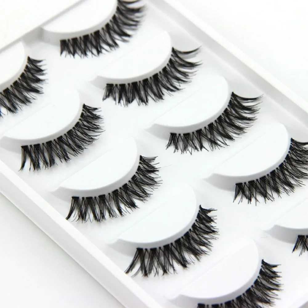 

5 Pairs Transparent False Eyelashes Messy Cross Thick Natural Fake Eye Lashes Makeup Tips Long False Eye Lashes