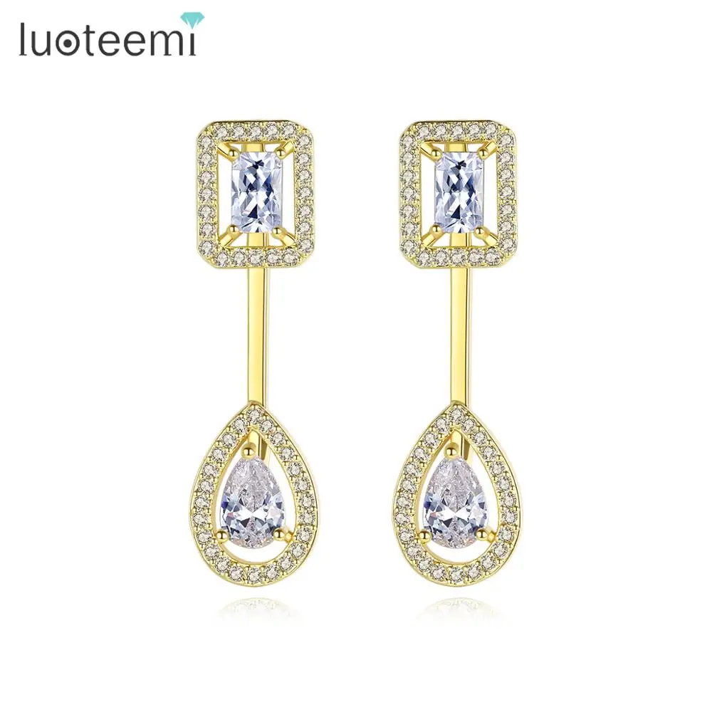 LUOTEEMI, креативный дизайн, съемные серьги-гвоздики для женщин, Сияющие CZ, два вида ношения, модные ювелирные изделия, двойной цвет, Brincos