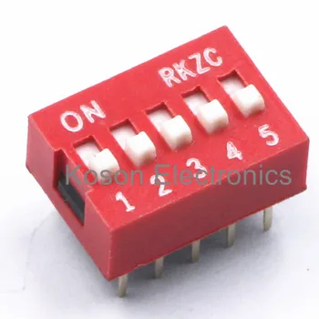 

5Pcs Red Double Row 10 Pin 5 Positions 2.54mm Pitch DIP Switches