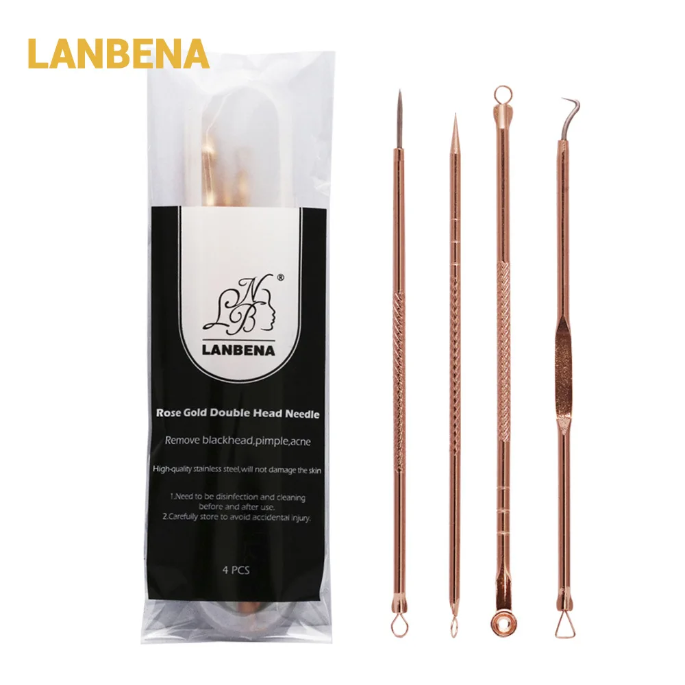 LANBENA 4pcs Blackhead Remover Pore Cleaner Rose Gold Acne Removal