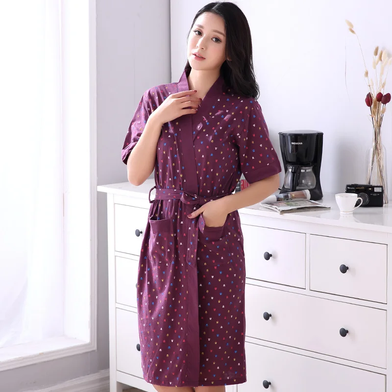Plus Size L 3XL Summer Kimono Robes For Women Cotton Bathrobe Long