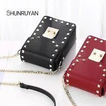 SHUNRUYAN женская сумка бренд Дизайн Винтаж заклепки цепь маленький лоскут мини сумка через плечо Hasp женская сумка