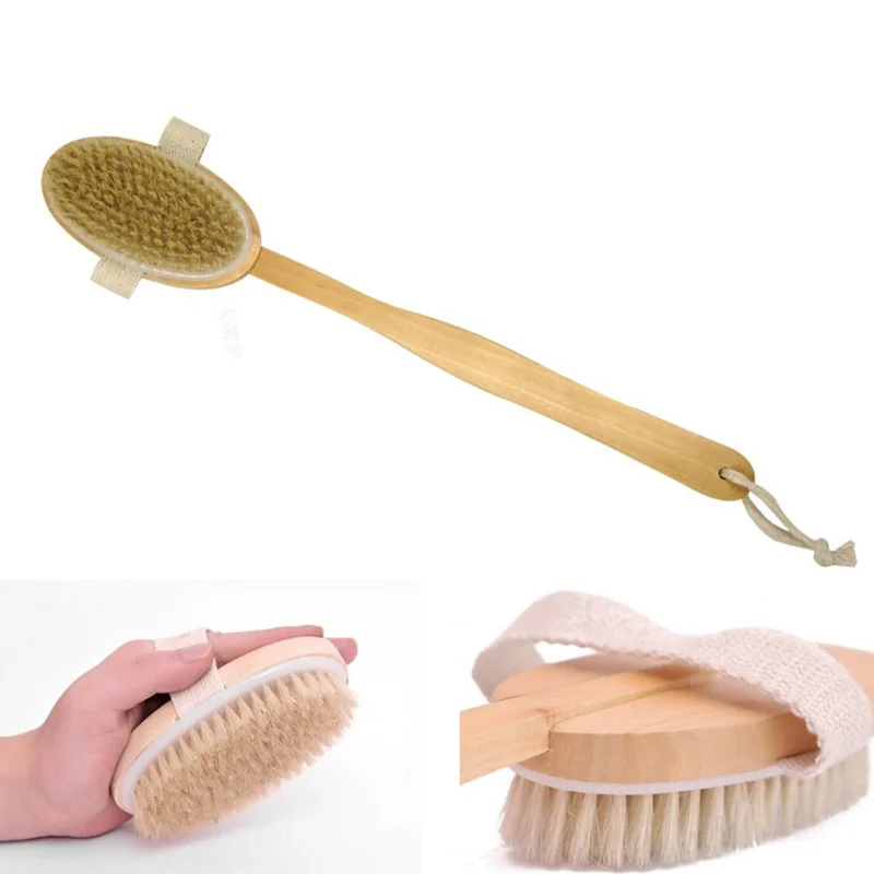 2 Styles Long Handle Bath Brush Massage Brush Natural Bristles Scrubber