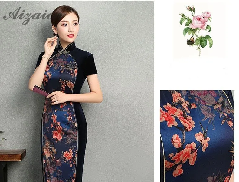 Оригинальный ретро черный длинный Cheongsam Китайский Femme элегантный тонкий Qi Pao платья китайское традиционное платье Ципао Восточный стиль