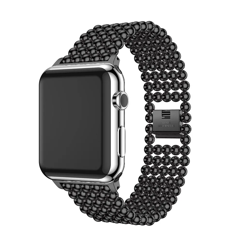 Роскошные Нержавеющая сталь сопутствующий браслет, ремешок для наручных часов Apple watch, версии 42 38 40 44 мм металлический ремешок для наручных часов iwatch, 4/3/2/1 ремешок на запястье - Цвет ремешка: Черный