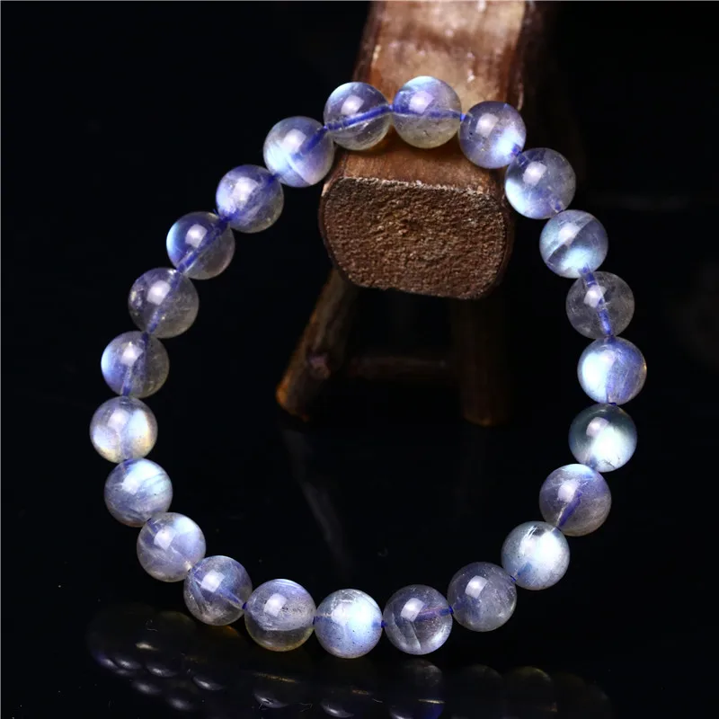 

12mm 100% Natural Labradorite Gemstone Crystal Bracelets Women Female Charms Crystal Stretch Round Bead Moonstone Bracelets