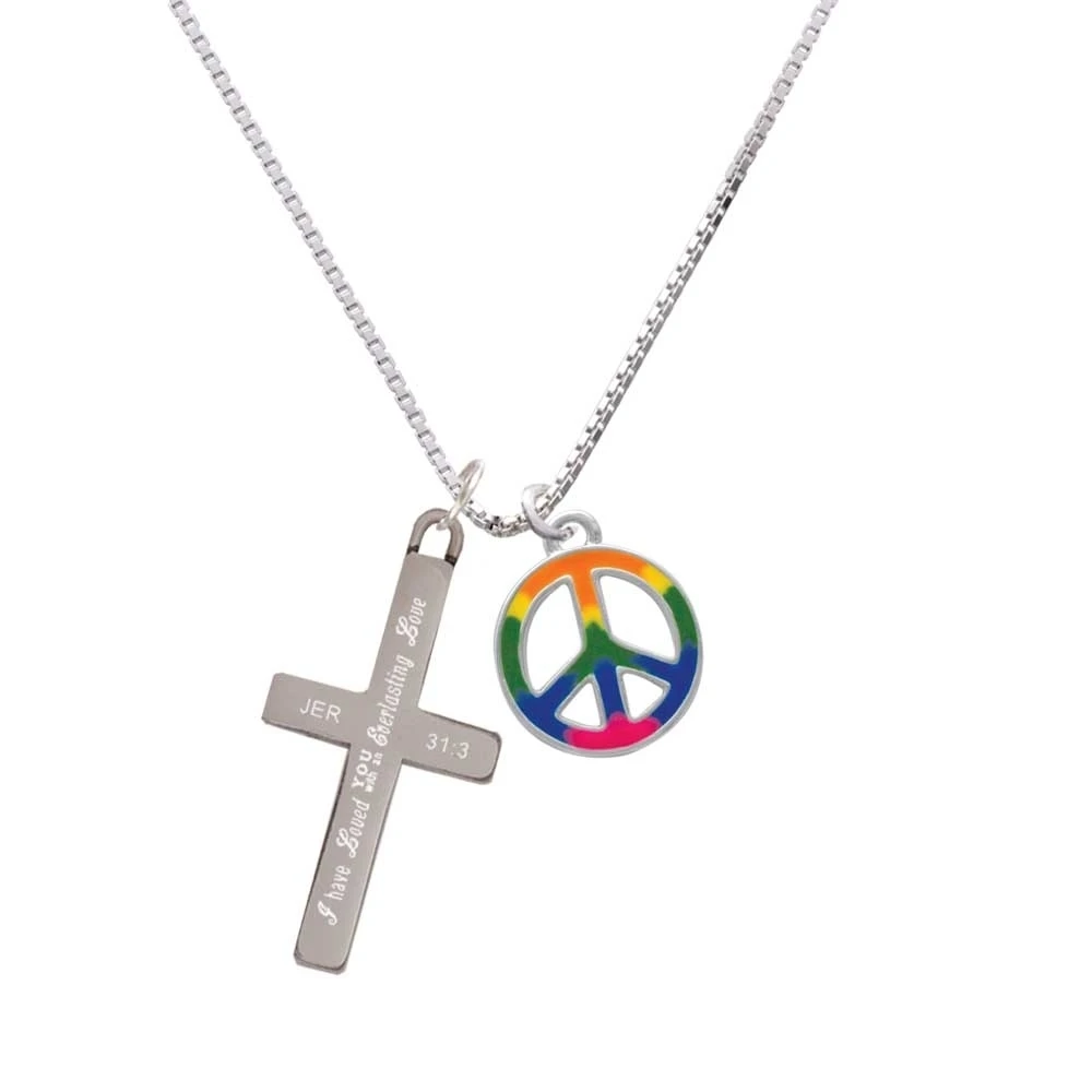Large Rainbow Colored Peace Sign - Everlasting Love - Cross Necklace