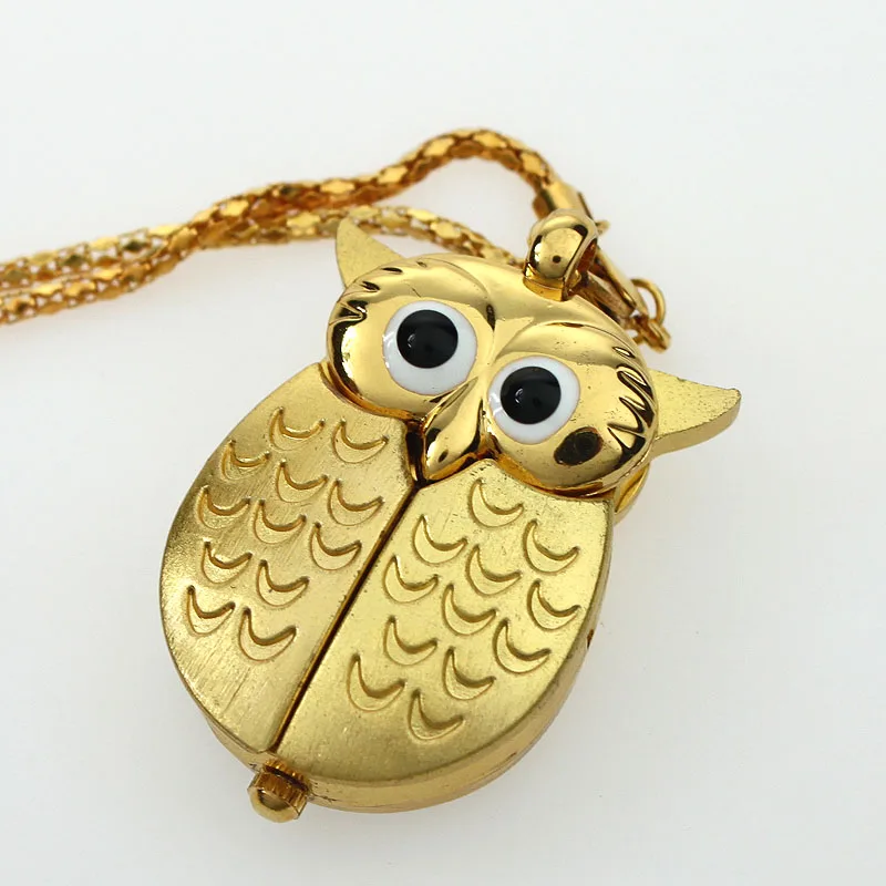 

10PCS Vintage Bronze Retro Slide Smart Quartz Pocket Watch Owl Pendant Long Necklace Fob Watch