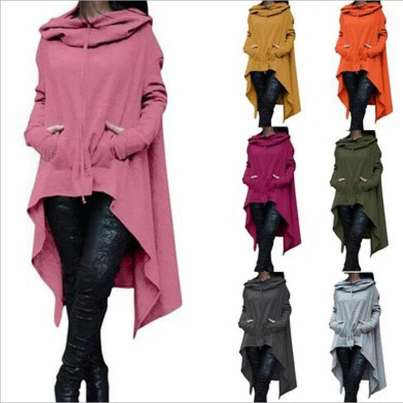 

2018 autumn and winter new fashion ladies long cloak hooded large size casual ladies long sleeve irregular