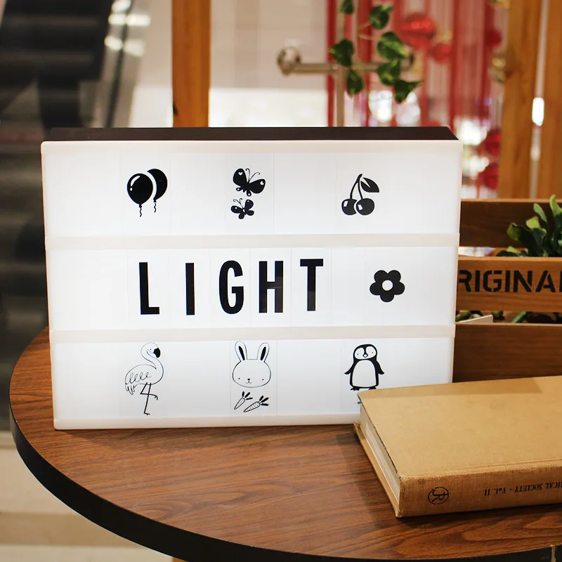 

A5 LED Light Box Letters DIY Three Line Lightbox Black Letter Cards Combination Night Light USB or Battery Operated Table Lamp