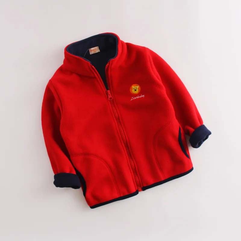 Флисовая Куртка для мальчиков и девочек; весенние теплые пальто для мальчиков; пальто для малышей; толстовка; Повседневная Верхняя одежда с капюшоном и длинными рукавами - Цвет: red vertical