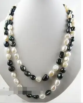 

42'' 9mm white black baroque freshwater pearl necklace