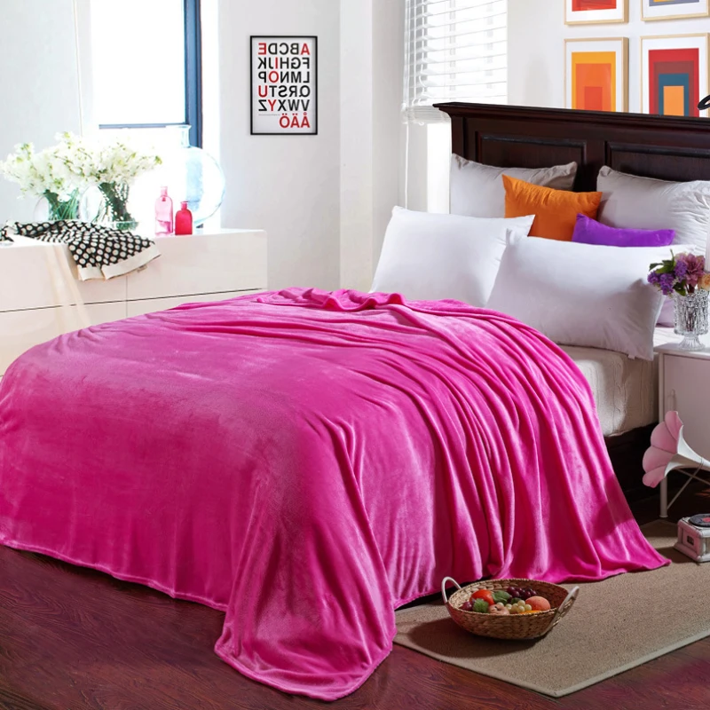 Soft Microplush Flannel Fleece Blanket Throws Twin Full Queen King Soft Microplush Flannel Fleece Blanket Throws Twin Full Queen King Size Bed Sofa Air Cover Solid Color Rosy Red Lovely Lady