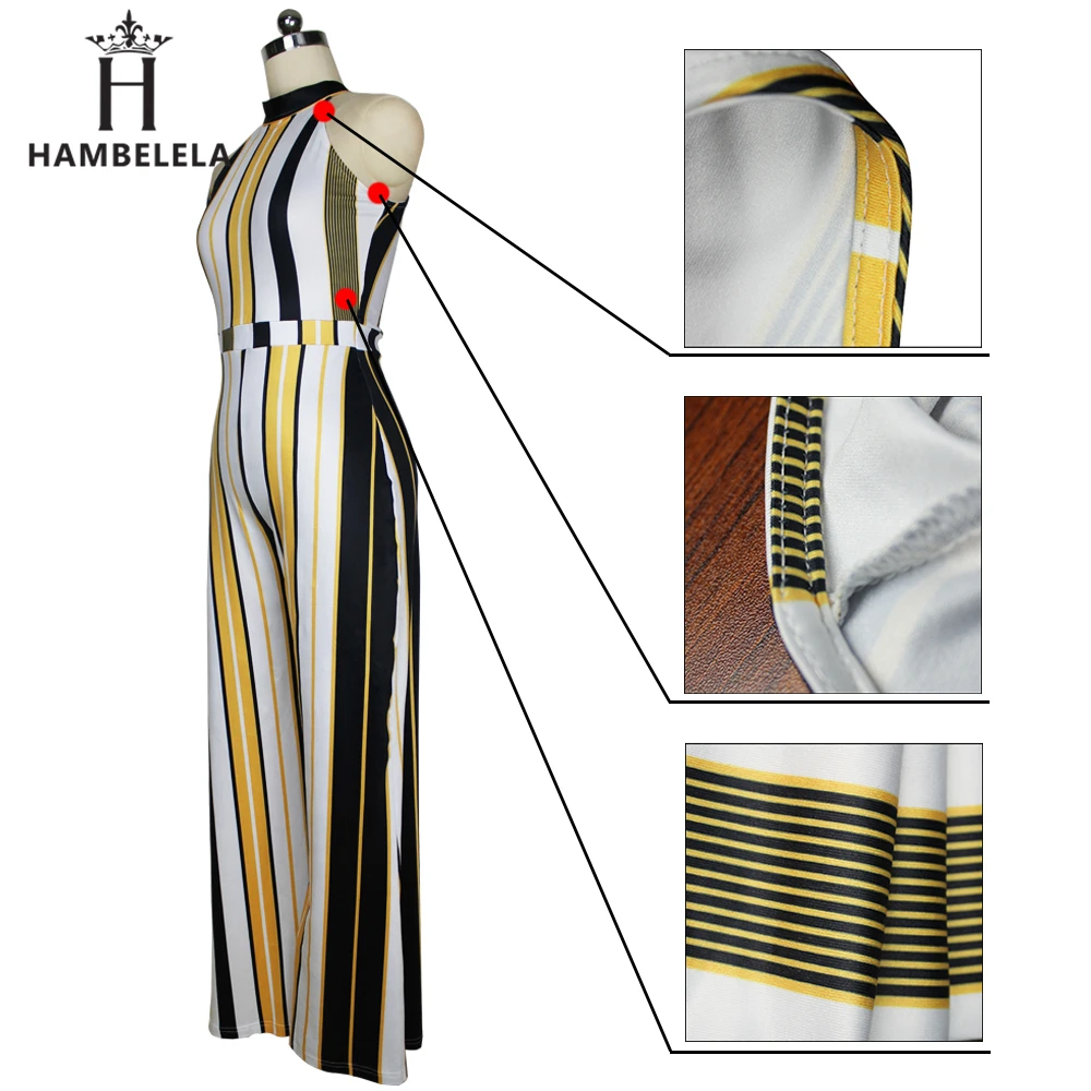 Hambelela Factory S-XXL Women Turtleneck Striped Loose Women Jumpsuit Sleeveless Top Long Wide Leg Pants Ladies Maxi Romper (8)