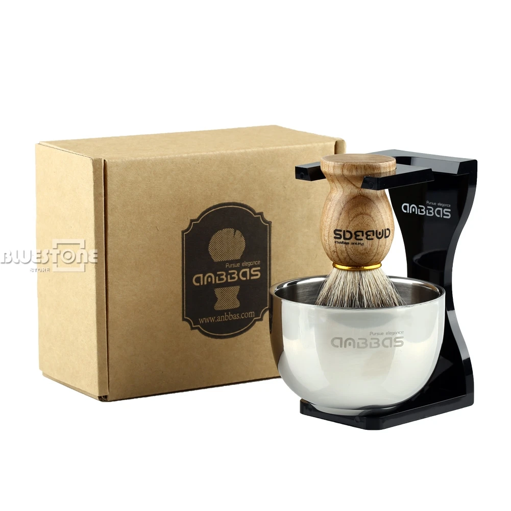 Comprar Anbbas Barbero brocha de afeitar pelo de tejón, soporte acrílico transparente, juego de cuencos