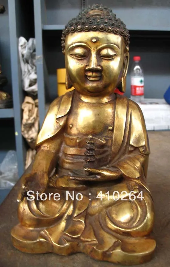 

[old craft ] 18cm Plate with gold South Korea Buddha Buddhism collections bronze statue