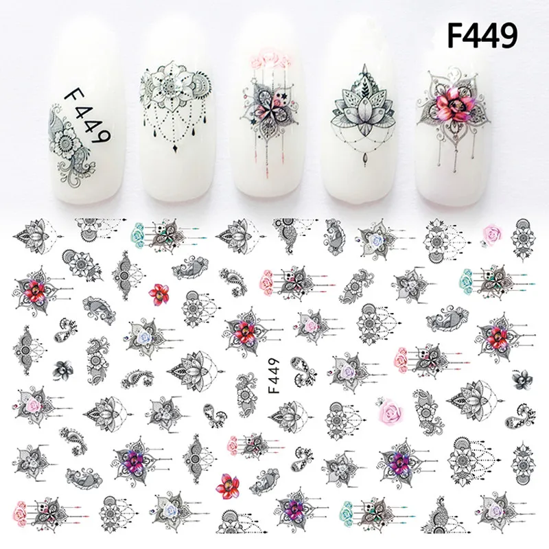 1 лист F454 стикер для дизайна ногтей, клей Единорог, лаванда, цветок, супер тонкий 3D Маникюр, декоративные обертывания, наклейки для ногтей, дизайн - Цвет: F449