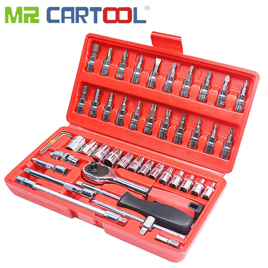 

MR CARTOOL 46pcs Car Repair Tool Socket Set Car Repair Tool Ratchet Torque Wrench Combo Tools Kit Auto Repairing Tool Set