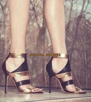 

High Thin Heel Women Summer Sandals Open Toe Side Hollow Mixed Colors Sexy Fashion Nightclub Banquet Shoes Zip Plus Size