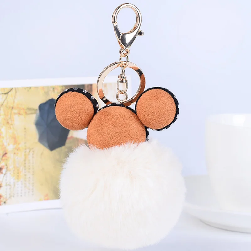 

Hot Sale Mickey Imitated Rabbit Fur Pompon Key chain for Women Mickey Fluffy Fur Ball Key chain Fox Hair Bag Key Holder EH806