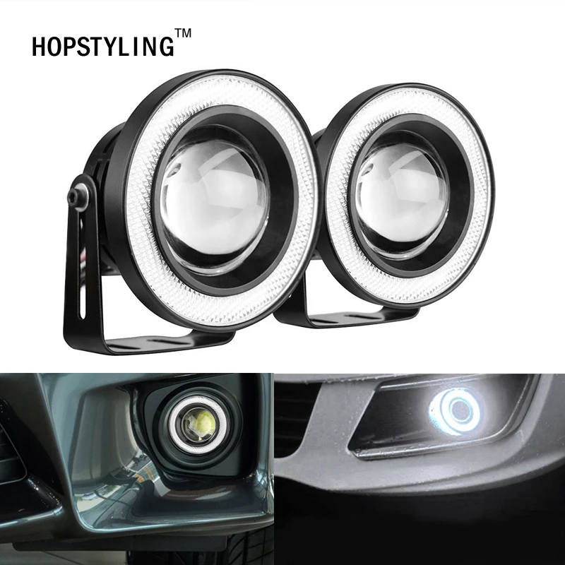 HOPSTYLING 2pcs Lot 3 5inch 89mm Halo Fog Lamp LED COB Angel Eyes Foglight Super White