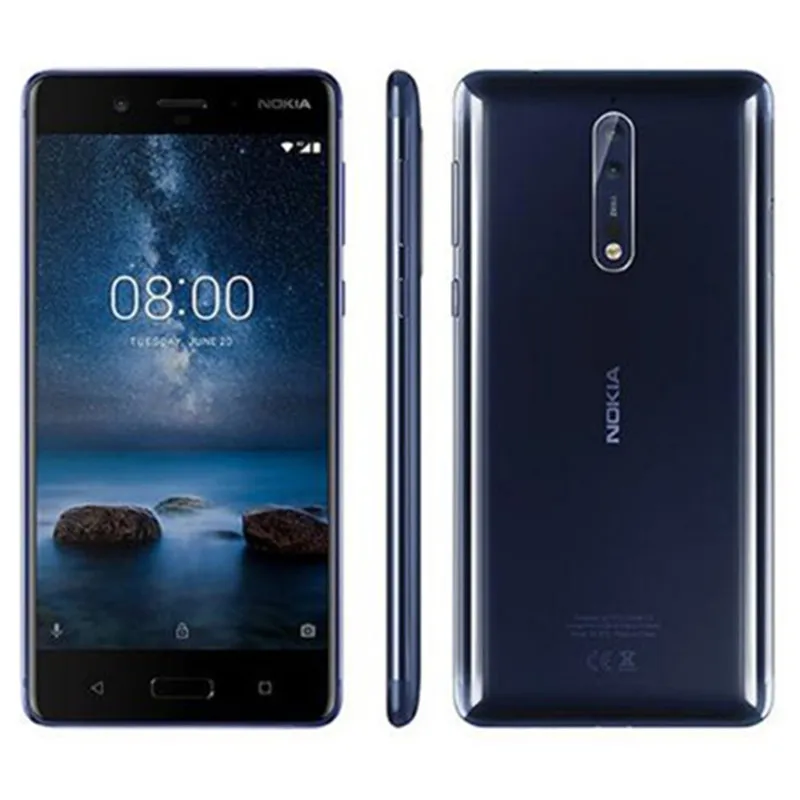 Разблокированный Nokia 8 Qualcomm835 Dual SIM 5,3 дюймов экран 4 Гб+ 64 Гб двойная задняя камера 13,0 МП 4G-LTE отпечаток пальца