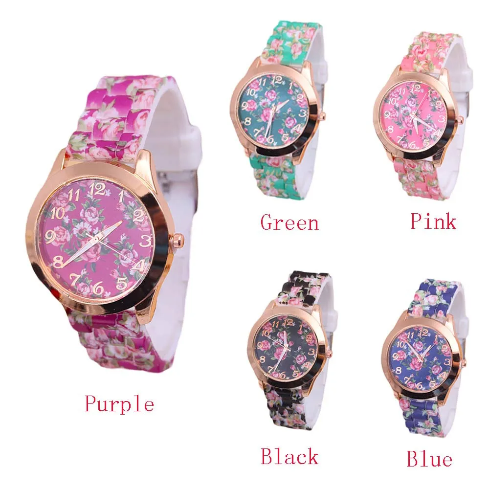 Geneva, повседневные часы для женщин, женские спортивные часы с розовым цветком, силиконовые гелевые часы, дизайн, кварцевые наручные часы, Relojes Mujer