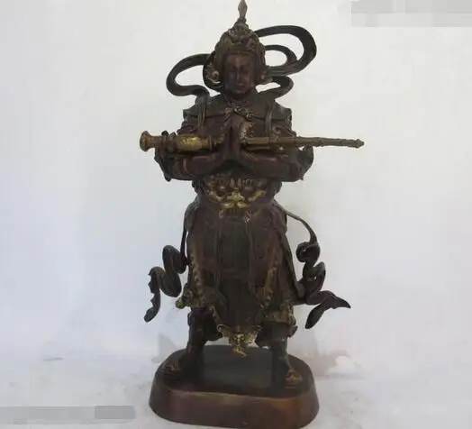 

17"Chinese Bronze Copper Buddhism Custodian of Vedic gods Wei Tuo Warrior God