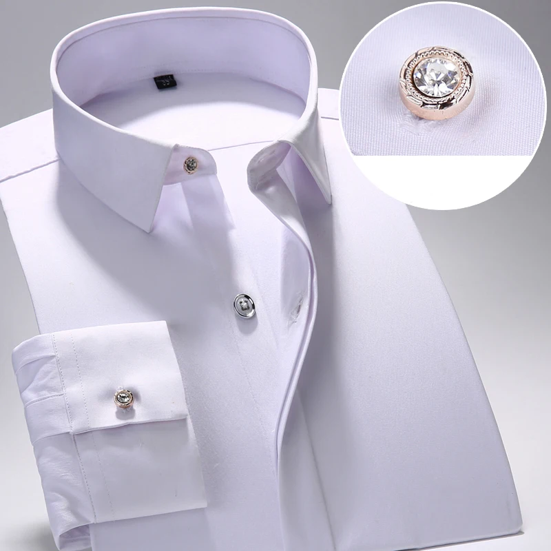 Prix Fiber De bambou Hommes de Robe Chemise Masculine Printemps Automne À Manches Longues Solide Formelle D affaires Hommes Chemises Sociaux