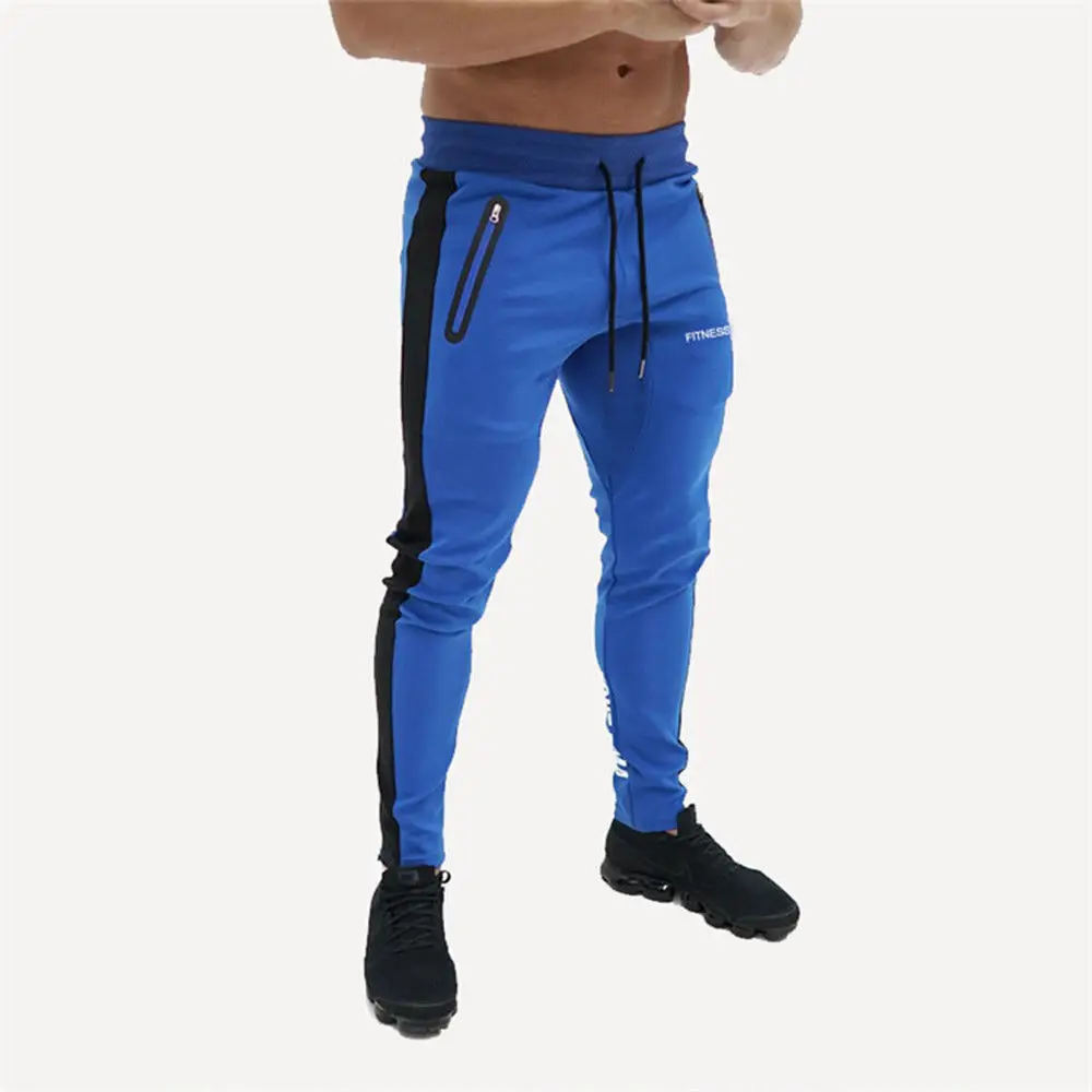 Мужские Длинные повседневные брюки, облегающие брюки, спортивные штаны для бега, мужские спортивные штаны для фитнеса, осень-весна, спортивные брюки - Цвет: Синий